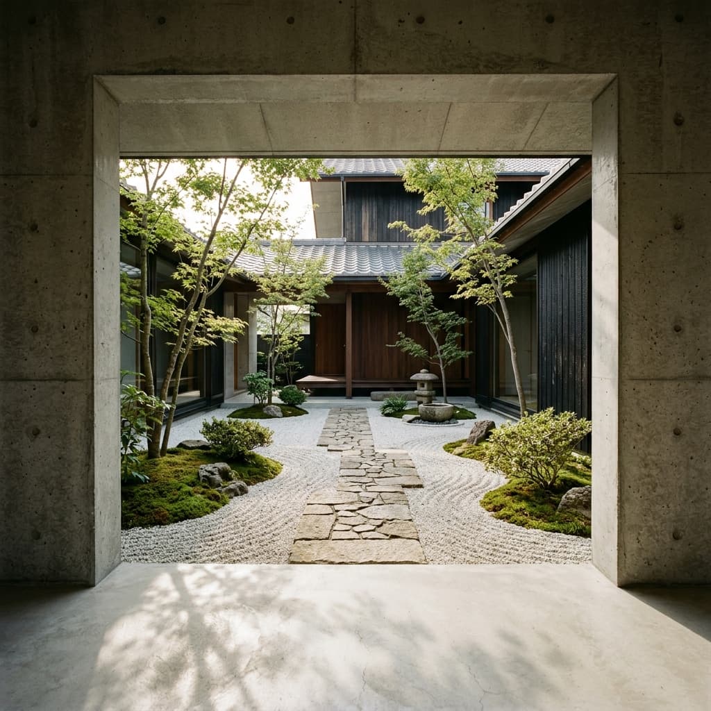 Open interior space transitioning to nature